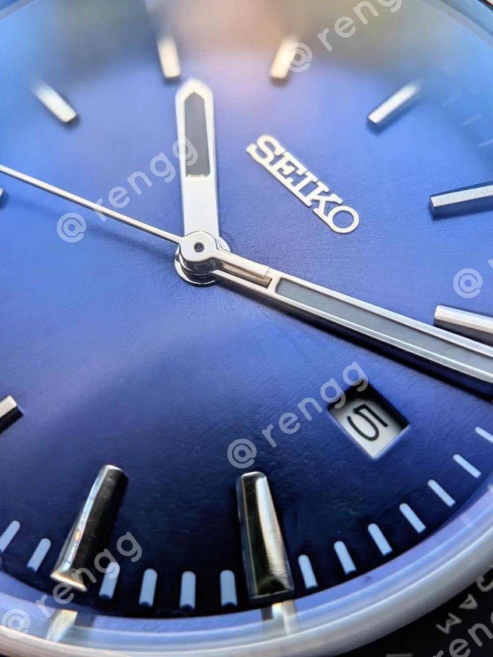 36.5mm Seiko Men's Blue Dial Brown Strap Mod Watch